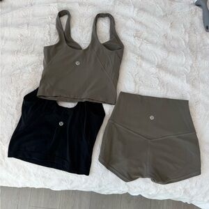 Lululemon sz 0 black and green align tops and shorts bundle